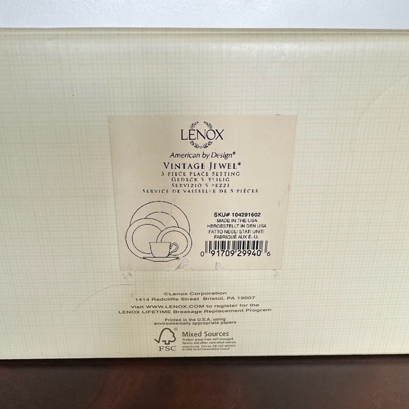 NIB Lenox Vintage Jewel 5-Piece Fine Bone China Dinner Set Collectible - Picture 4 of 16